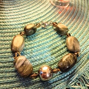 J&T Sterling Silver & Laced Green Agate Bead Bracelet